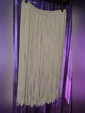 Cream Fringe Cover-up with Macrame Tie Waist